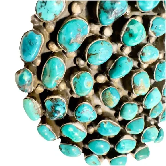 Signed Huge Navajo Sterling Silver Turquoise Cluster Bracelet 152 Grams Museum - Picture 12 of 16